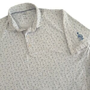 johnnie-O XL White Blue Leaf Print Performance Mesa Verde CC Men's Polo Shirt